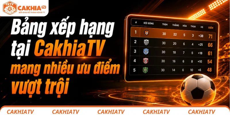 Bảng xếp hạng tại CakhiaTV mang nhiều ưu điểm vượt trội